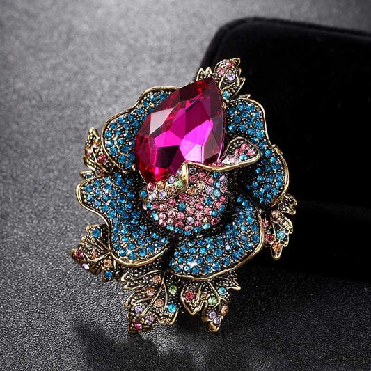 Zlxgirl Blue Pink Flowers Brooches Bouquet Christmas Accessories Beautiful Women Vintage Brooch Pins Bijoux Fashion Hijab Pins