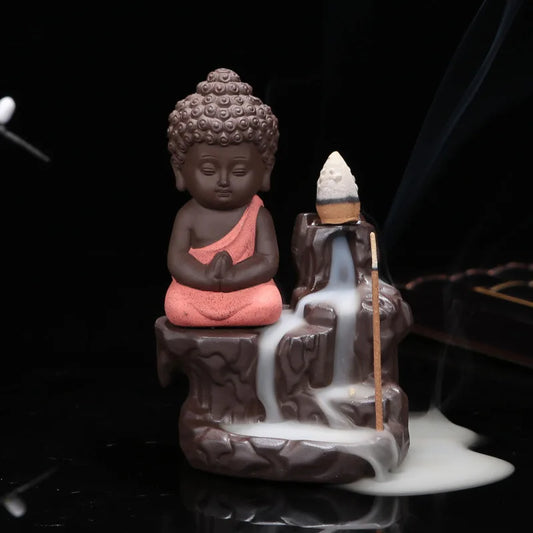 With 10Cones The Little Monk Censer Creative Home Decor Small Buddha Incense Holder Backflow Incense Burner Use In Home Teahouse