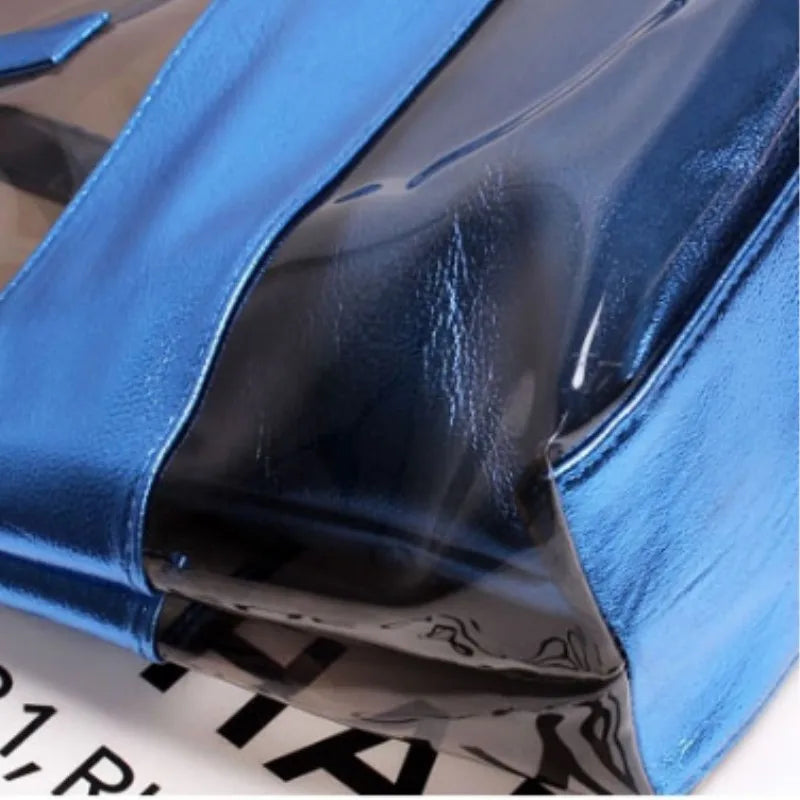 2 pcs set Women Summer Beach Bag PVC Transparent Composite Bags Set Shoulder Bag with Purse Waterproof Beach Tote Casual Bag