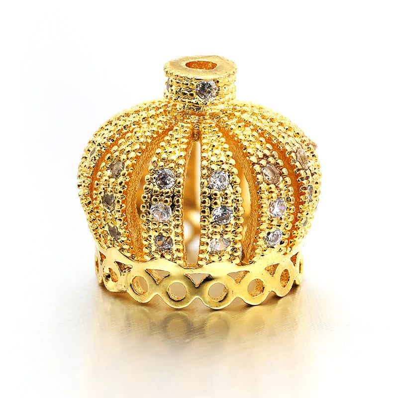 14*13mm Best Quality Handmade Brass Cubic Zirconia Crown Tassel Caps Charms for Diy Jewelry Findings, Hole: 1.3mm, Model:VM9
