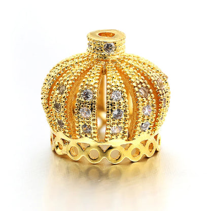 14*13mm Best Quality Handmade Brass Cubic Zirconia Crown Tassel Caps Charms for Diy Jewelry Findings, Hole: 1.3mm, Model:VM9