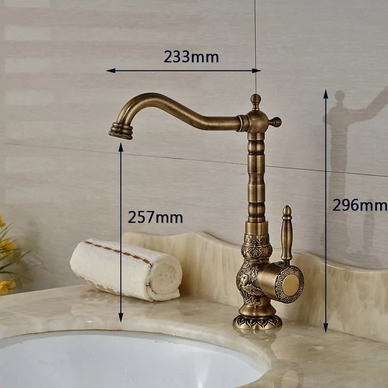 Home Decoration Bathroom Sink Mixer Faucet Crane Single Handle Water Tap Brass Antique Faucet Hot and Cold Water