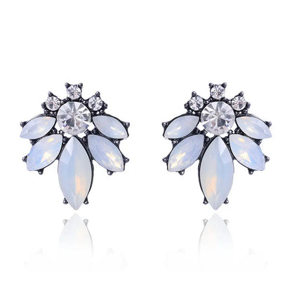 LUBOV Colorful Crystal Opal Stone Women Piercing Earrings Rhinestone Inlaid Metal Stud Earrings Girls Christmas Gift Jewelry