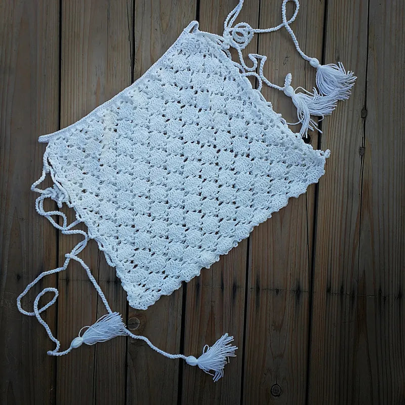 3 Color Hand Crochet Mini Tight Fit Women Beach Skirt Bikini Swim Skirt Lace-UP Details Sides S / M / L