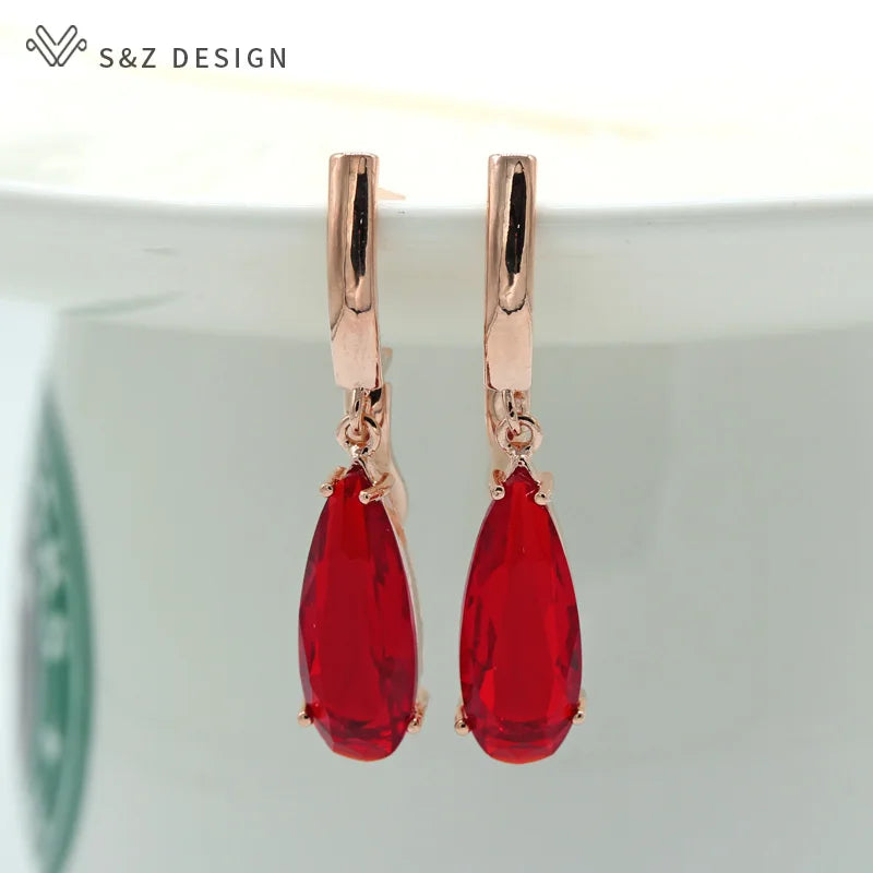 S&Z 10 Color Long Water Drop Cubic Zirconia Earring For Women Korean Fine Wedding Simple Fashion Party Jewelry