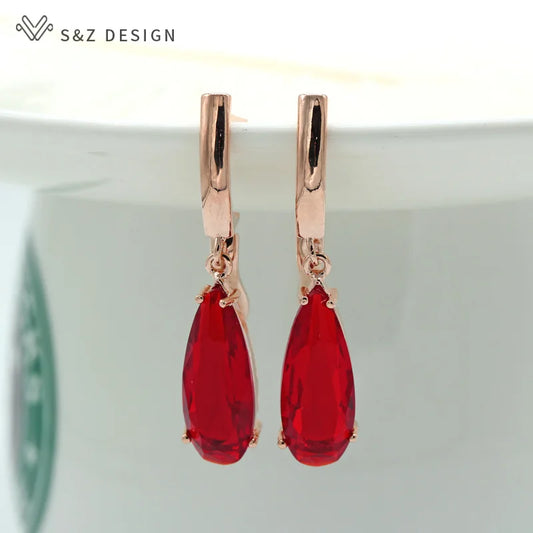 S&Z 10 Color Long Water Drop Cubic Zirconia Earring For Women Korean Fine Wedding Simple Fashion Party Jewelry