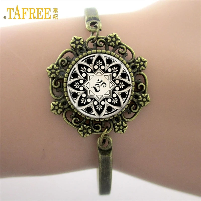 TAFREE Glass Cabochon Dome Lace Flower Charm Bracelet Women's Love Christmas Gift Good Quality Cuff Bangles