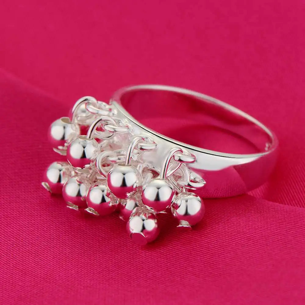 925 R016 Christmas gift  wholesale jewelry bead silver color ring high quality fashion classic girl gift