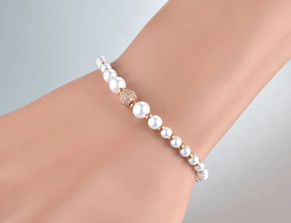 Lokaer Stainless Steel Simulated Pearl Charm Bracelets For Women Girls Bohemia CZ Crystal Chain & Link Bracelet Jewelry B19079