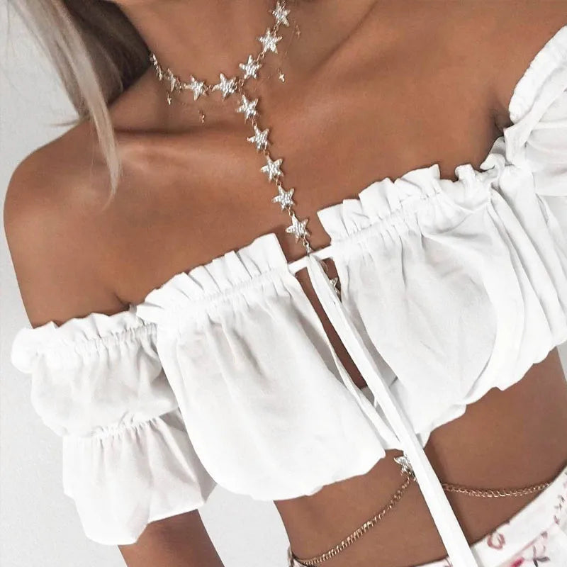 Crop tops women 2024 summer lantern sleeve sexy strapless beach tops  red black white ruched crop top tank top croptop