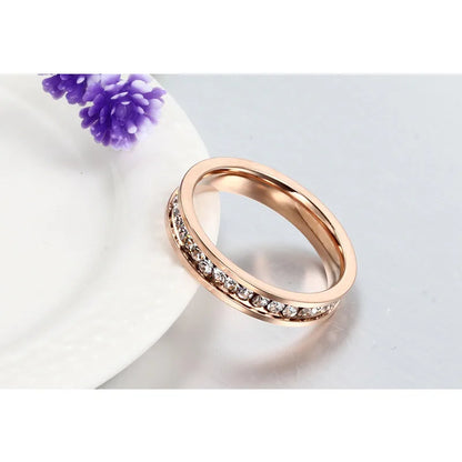 Vnox Cute Women's Ring Rose Gold Color Full CZ Stones 4mm Width Stainless Steel Engagement Jewelry