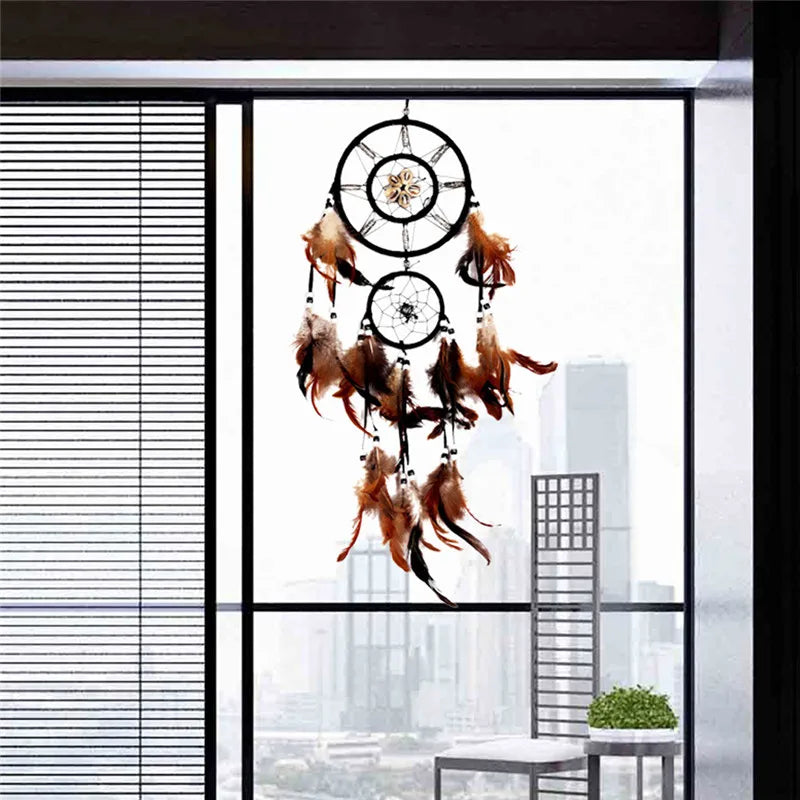 Feather Crafts Dream Catcher Brown Wind Chimes Handmade Dreamcatcher Net for Wall Hanging Car Home Decoration