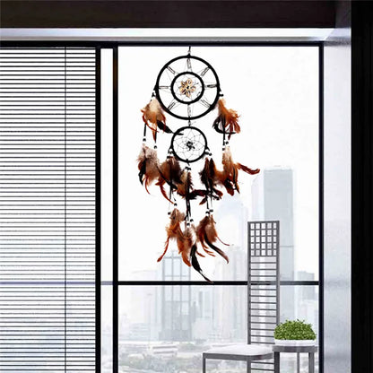 Feather Crafts Dream Catcher Brown Wind Chimes Handmade Dreamcatcher Net for Wall Hanging Car Home Decoration