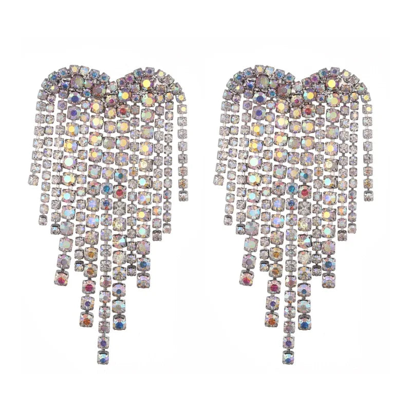 Trending Luxury Rhinestone Earrings Statement Shine Heart Chandelier Earrings