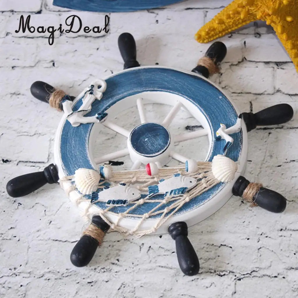 MagiDeal Wooden Ship Steering +Fishing Net Wall Hanging Decoration Dream Catcher Sea Craft Kids Room Home Decor Accs