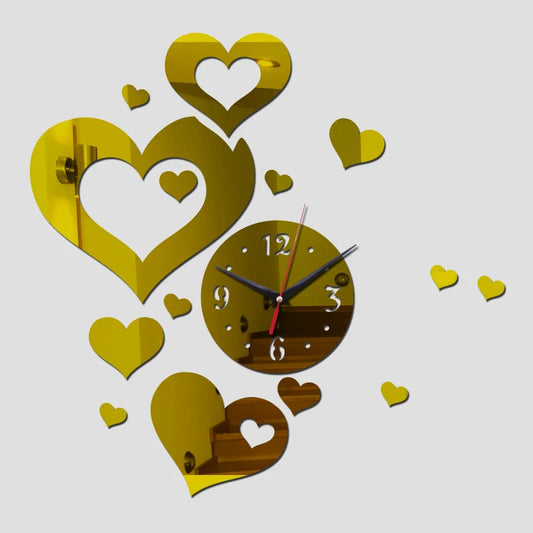 Wall Clocks Acrylic Heart DIY Mirror 3D Wall Sticker Modern Design Home Living Room Sofa Background Decoration