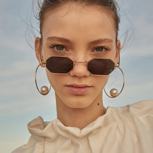 Ins Popular Square Woman Sunglasses Fashion Brand Vintage Retro Small Metal Frame Women's Sunglasses Polygon Mirror Shades