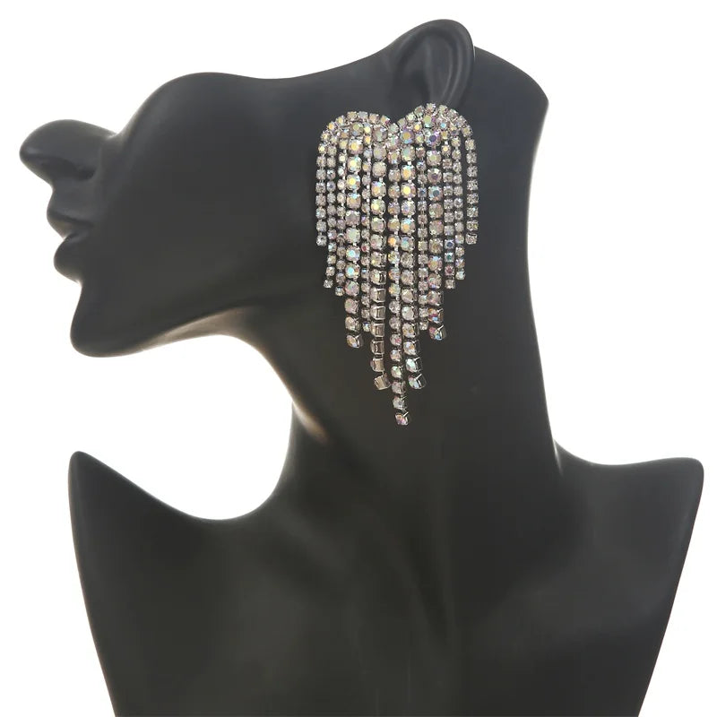 Trending Luxury Rhinestone Earrings Statement Shine Heart Chandelier Earrings