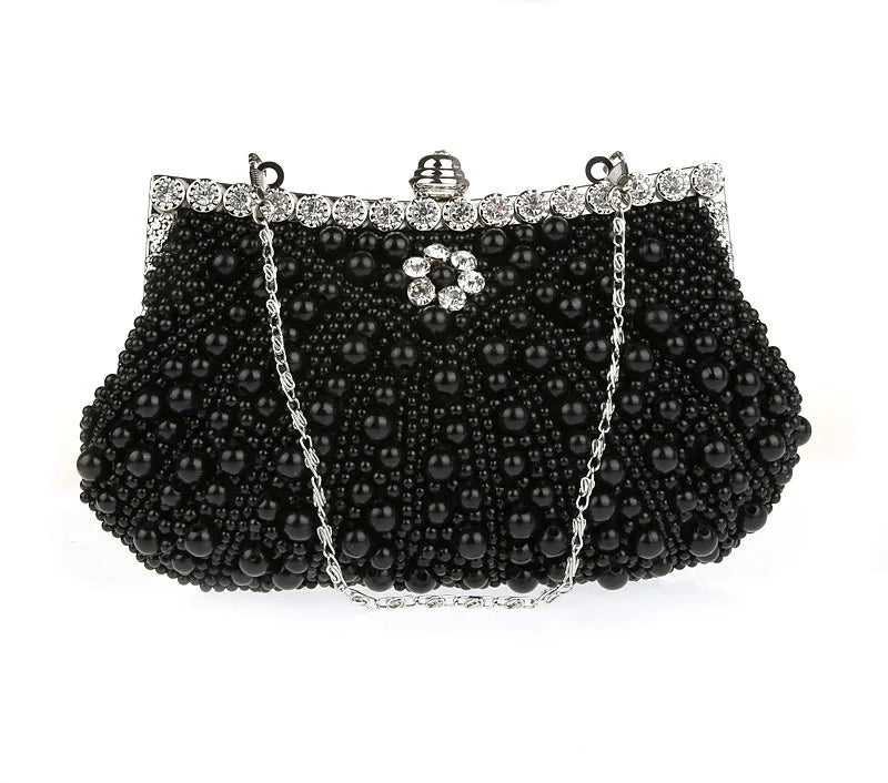 DAIWEI Women Evening Clutch Bag Ladies Wedding Bridal Handbag Pearl Beaded Diamond Day Cluthes Crystal Purse Party Wedding Beige