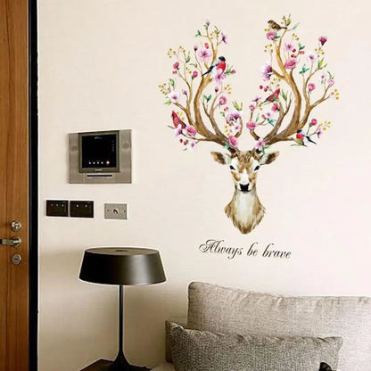 DIY Sika Deer Head Flowers Wall stickers For Living Room Art Vinyl Wall Decals For Home Decor adesivo de parede