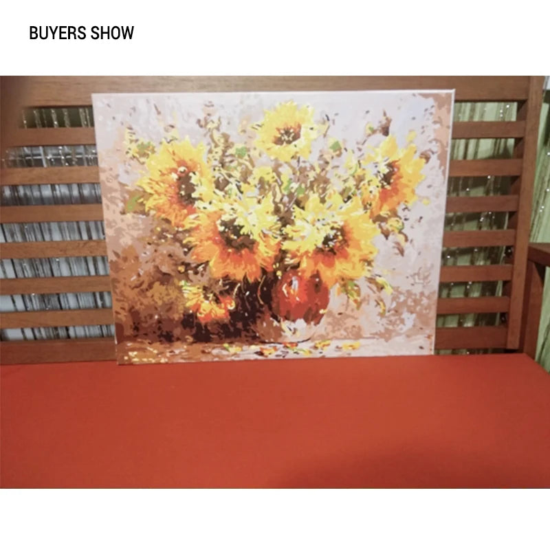 CHENISTORY Frameless Sunflowers DIY Painting By Numbers Hand Painted On Canvas Modern Wall Art Picture For Home Decor 40x50cm