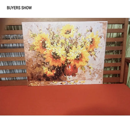 CHENISTORY Frameless Sunflowers DIY Painting By Numbers Hand Painted On Canvas Modern Wall Art Picture For Home Decor 40x50cm