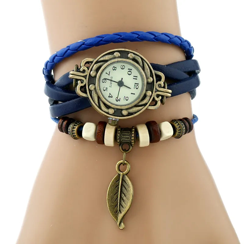 Gnova Platinum TOP Genuine Leather Bracelet Watch Women LEAF Vintage wristwatch Korean Fashion student school