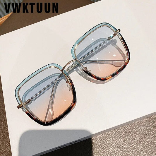 VWKTUUN Square Sunglasses Women 2021 Alloy Frame Oversized Women's Sunglasses Luxury Big Glasses UV400 Gradient Lens Sunglass