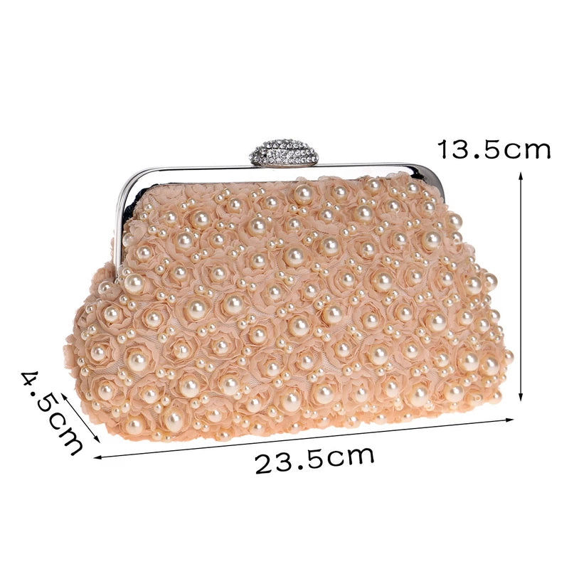 SEKUSA Beded women evening bags diamonds shell lady small day clutches party dinner wedding bridal hollow pearl handbags purse