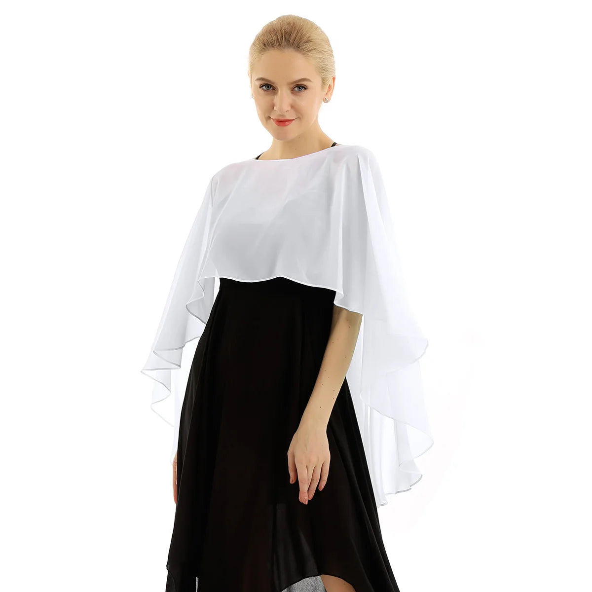 Women Chiffon Solid Pullover Capes Shawl Hi-low Hem Thin Soft Shrug Ponchos for Wedding Bridal Bridesmaid Evening Party Dress