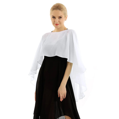 Women Chiffon Solid Pullover Capes Shawl Hi-low Hem Thin Soft Shrug Ponchos for Wedding Bridal Bridesmaid Evening Party Dress