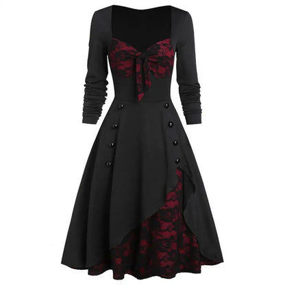 5XL Women Fashion Vintage Style Square Neck Party Dress Women Cosplay Dress Retro Midi Gown Dress Gothic Dresses Women Clothing