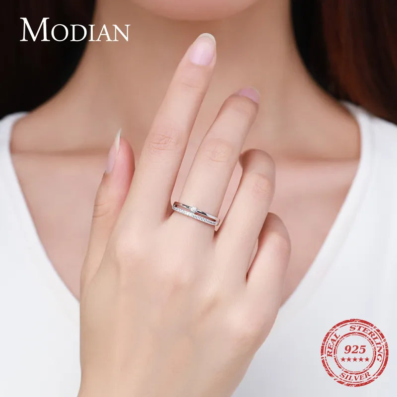 Modian Real 925 Sterling Silver Line Fashion Clear CZ Rings For Women Luxury Jewelry 2021 Wedding Accessories Gift With Box