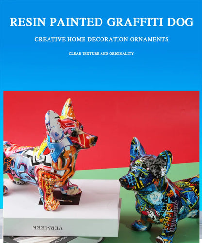 Nordic  Art Graffiti Corgi Dog Painting Creative Resin Crafts Home Decoration Wine Cabinet Office Decor Crafts Gift  Ornaments