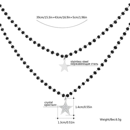 Fashion Double Layer Black Crystal Beads Necklace For Women Stainless Steel Star Choker Necklace Women's Jewelry femme Bijoux