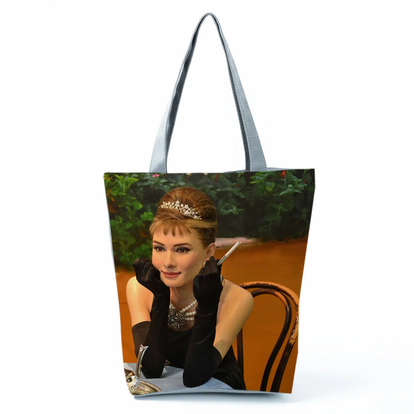 Audrey Hepburn Blowing Bubbles Printed Handbag Classic High Capacity Women Shoulder Bags Portable Eco Reusable Shopping Bags