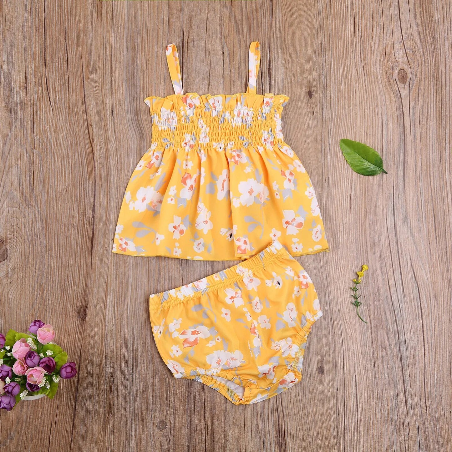 0-24M  Newborn Baby Girls Fashion 2-piece Outfit Set Sleeveless Floral Tops+Shorts Set for Kids Girls