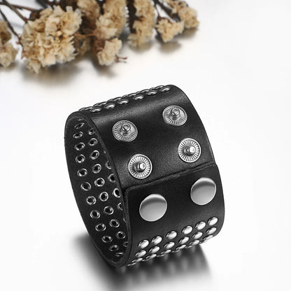 BONISKISS 2020 Fashion Stud Spikes Rivet Adjustable Leather Wristband Bangle Cuff Bracelet Wide Cuff Punk style Cool Men Jewelry