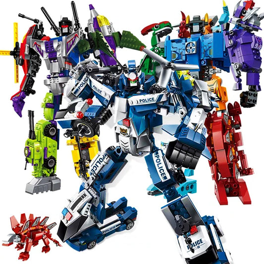 QMAN 6 in 1 Transforming Mecha Warrior Building Blocks City Transformation Robot Model Bricks Sets Toys For Children Gifts MOC
