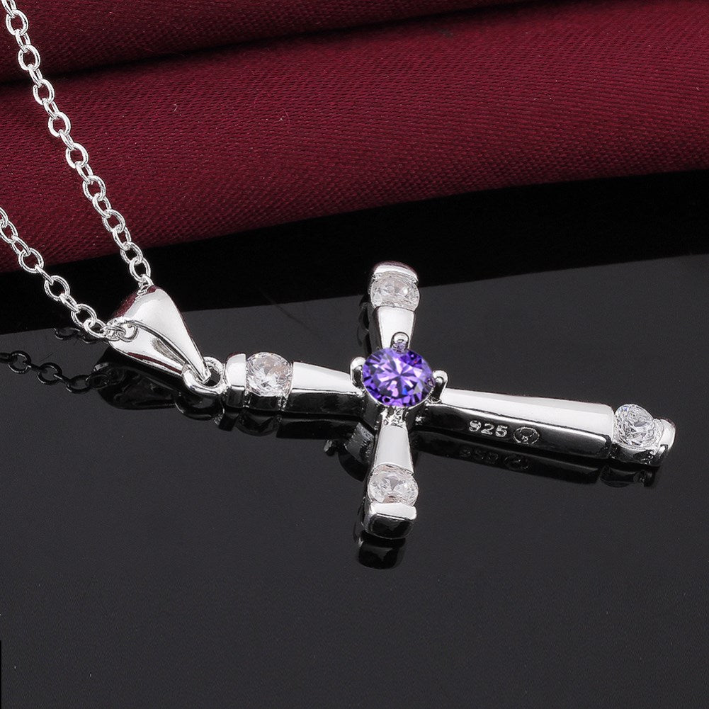 Fashion 925 Sterling Silver crystals cross Pendant diamond Necklace For Women 18 inch Christmas gift luxur party wedding Jewelry