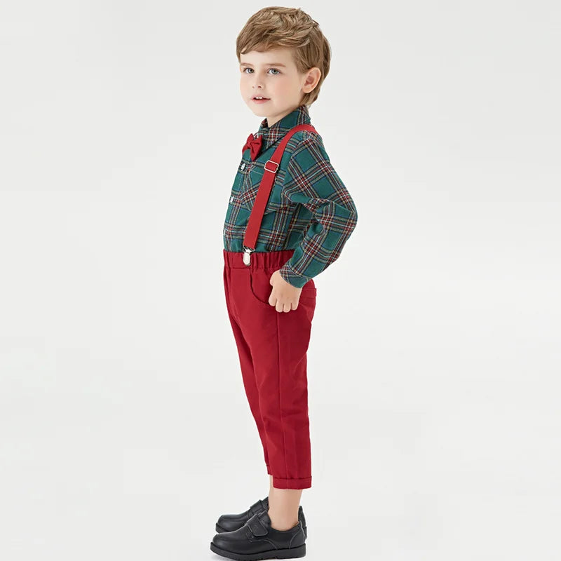 Toddler Boys Clothing Set Autumn Winter Children Suspender 2 PCS Suit Kids Christmas Outfits