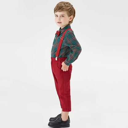 Toddler Boys Clothing Set Autumn Winter Children Suspender 2 PCS Suit Kids Christmas Outfits