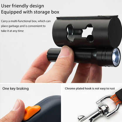 Double Head Dog Leash 360 Degree Nylon Traction Rope Automatic Retractable Outdoor Walking Leash Pet Accessories With Light