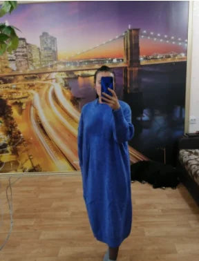 Winter Women Dress Fall Sweater Women Dress Long Sleeve Knitted Dresses Maxi Vintage Oversize Dresses Knitting Thick Warm Purple