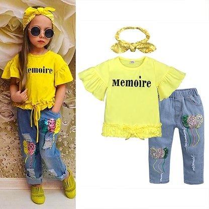 Children Sets for Girls Fashion 2025 New Style Girls Suits for Children Girls + Headband 3pcs. Set Cute Girls