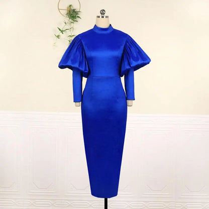 Women Maxi Dresses Long Lantern Dress Christmas High Collar Bodycon Sexy Shiny Celebrate Occasion African Robes Birthday Event