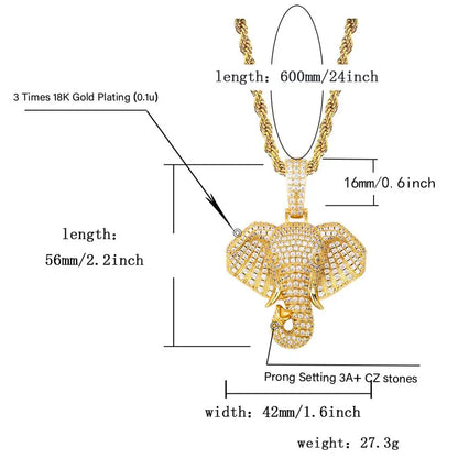 TOPGRILLZ Iced Out Cubic Zircon Bling Animal Elephant Necklace & Pendant Men Women Hip Hop Rock Jewelry CZ Necklace For Gifts