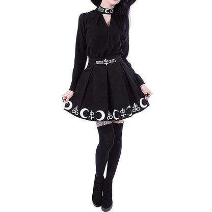 Goth Skirts Women 2022 Gothic Punk Pleated Mini Skirt Rock Girls Witchcraft Moon Magic Spell Symbols Skirt jupe юбка