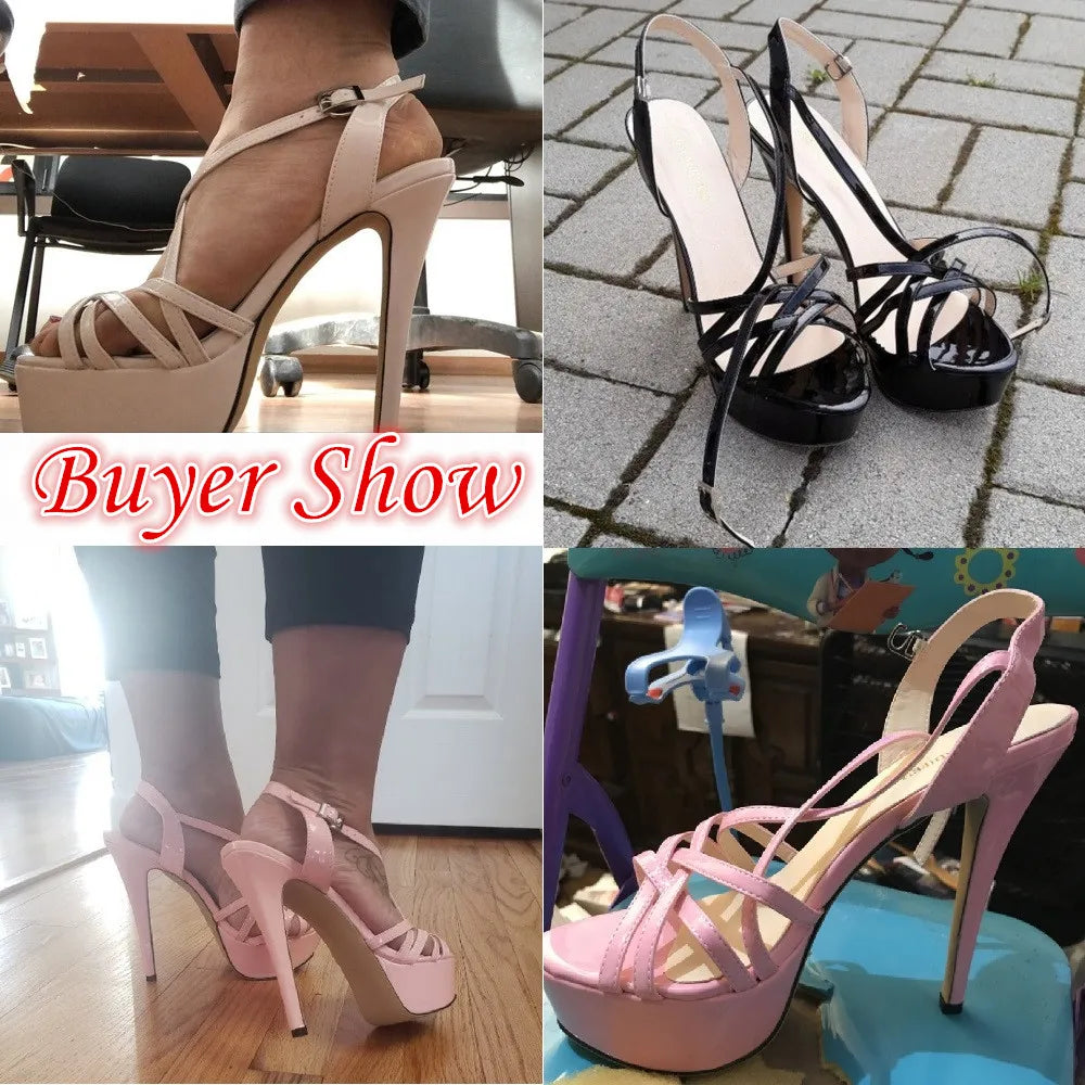 LOSLANDIFEN Women Sandals Sexy 14CM Platform High Heels Ankle Strap Sandal Open Toe Sanke Gladiator Party Dress Woman Shoes