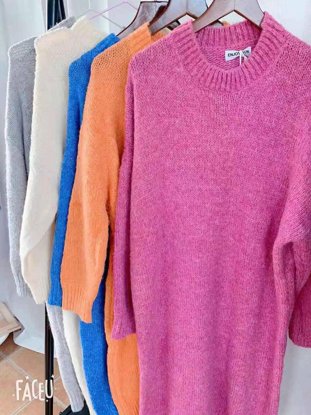 Winter Women Dress Fall Sweater Women Dress Long Sleeve Knitted Dresses Maxi Vintage Oversize Dresses Knitting Thick Warm Purple